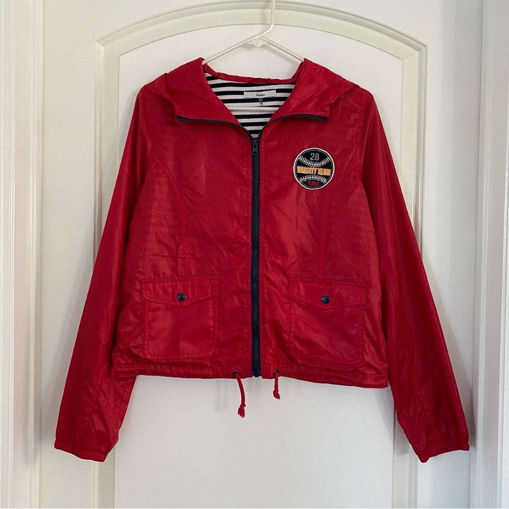 Papaya Full Zip Hooded Long Sleeves Windbreaker Red Jacket Women's Size L